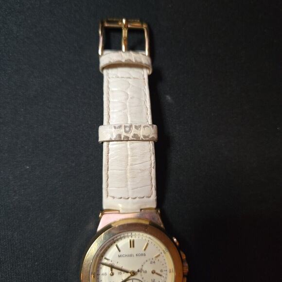 MICHAEL KORS CREAM WHITE CROC LEATHER GOLD TONE CHRONOGRAPH DATE WATCH - MK5224 - Picture 2 of 9